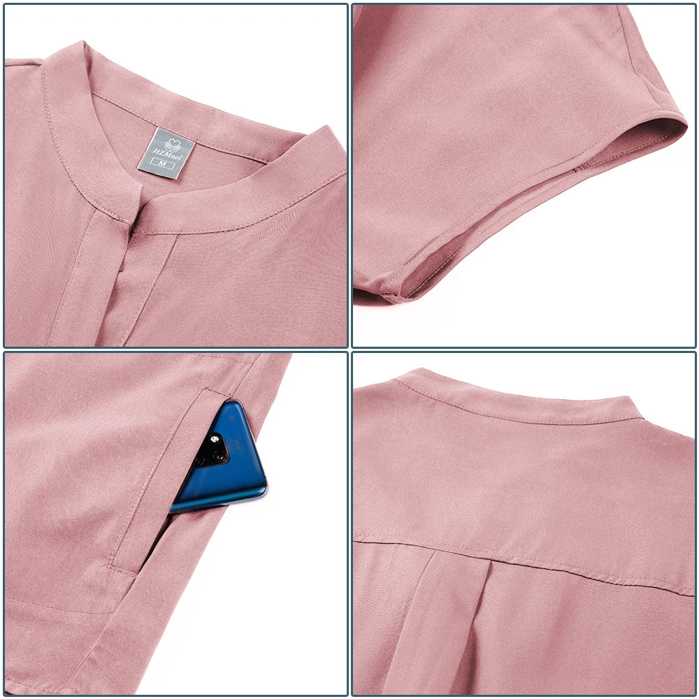 Scrubs Set Women Medical Nurse Uniforms Stand Neck V-cut Scrub Top Jogger Pants Vet Doctor Healthcare Workers Workwear