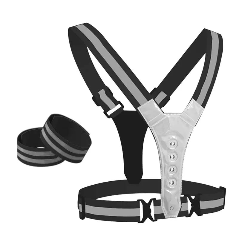 LED Light Safety Reflective Vest Adjustable Warning Night Straps Running Riding Walking