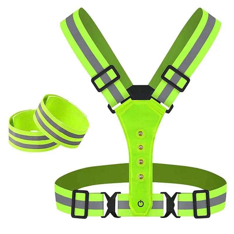 LED Light Safety Reflective Vest Adjustable Warning Night Straps Running Riding Walking