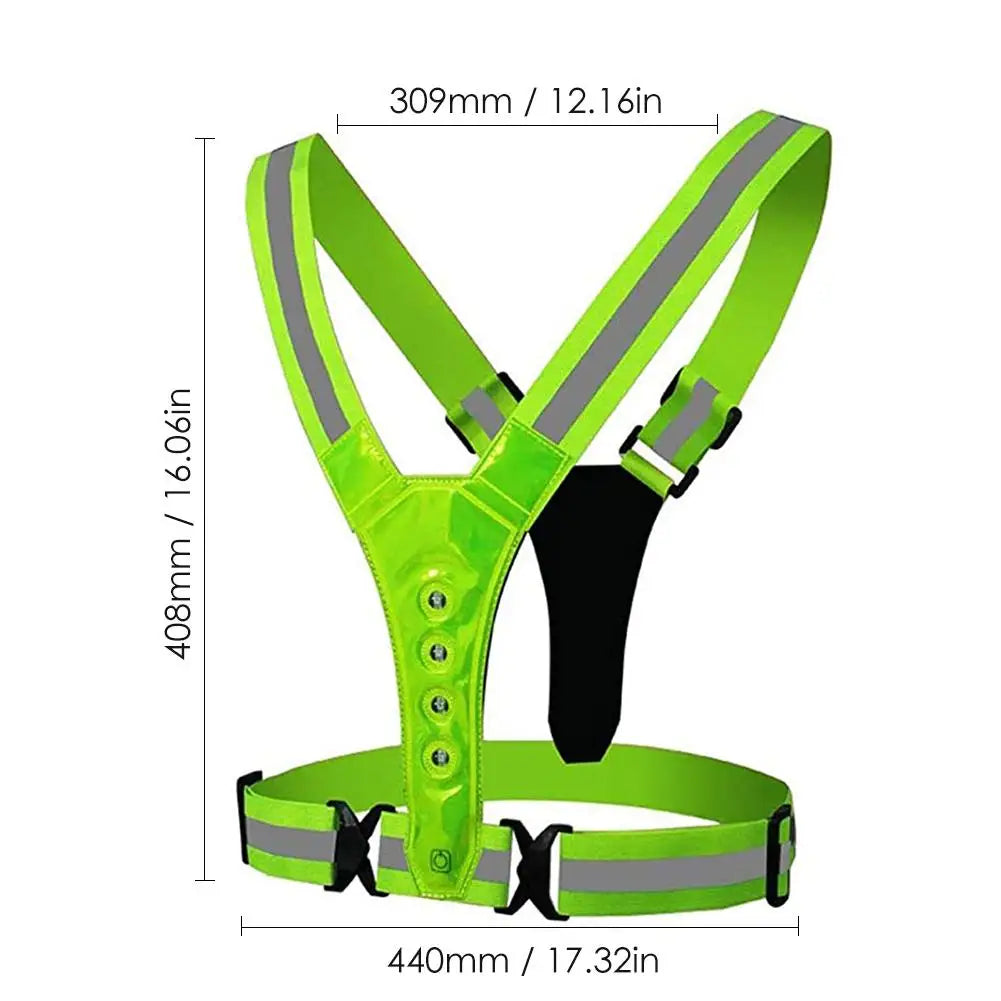 LED Light Safety Reflective Cycling Vest Adjustable Warning Night Straps Wristbands