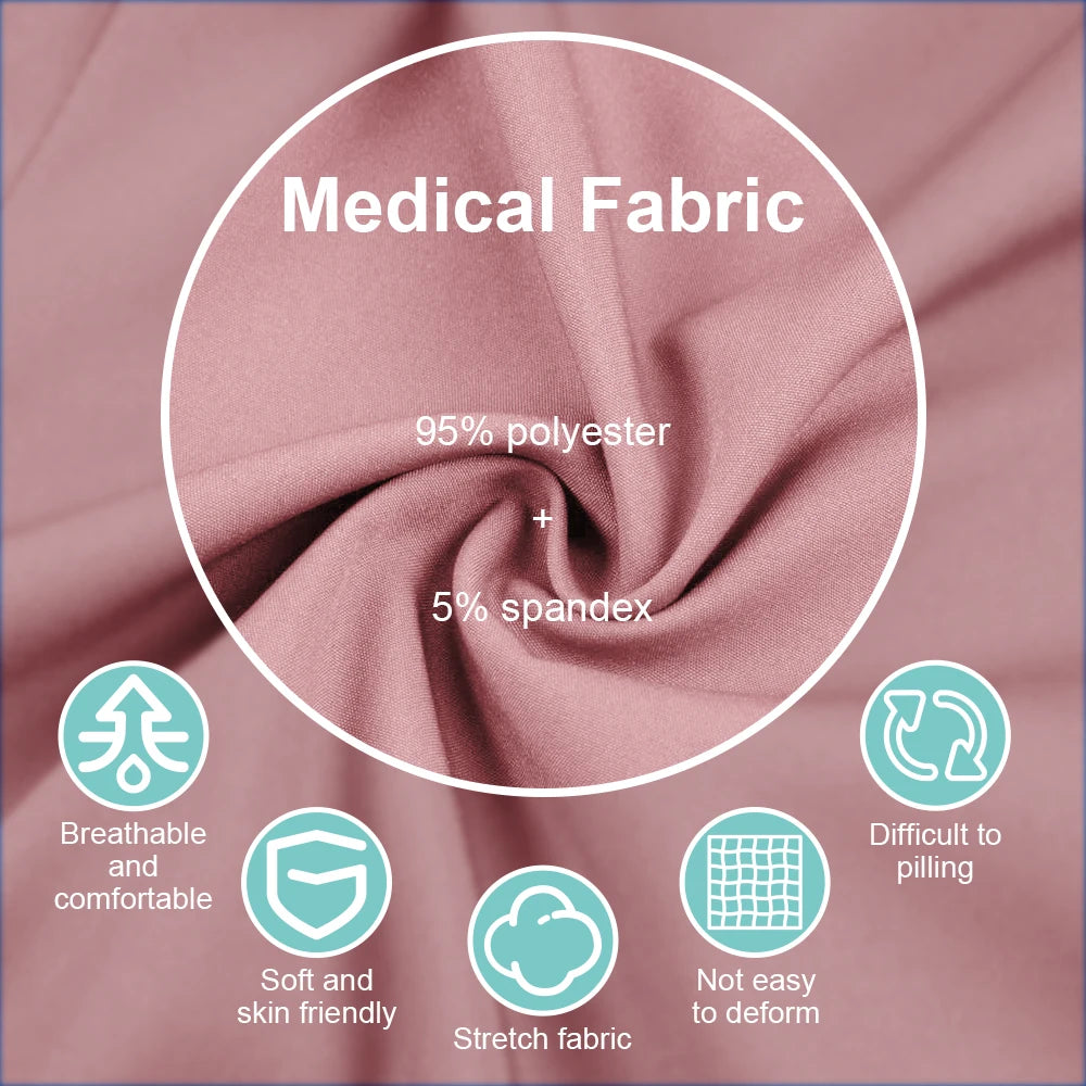 Scrubs Set Women Medical Nurse Uniforms Stand Neck V-cut Scrub Top Jogger Pants Vet Doctor Healthcare Workers Workwear