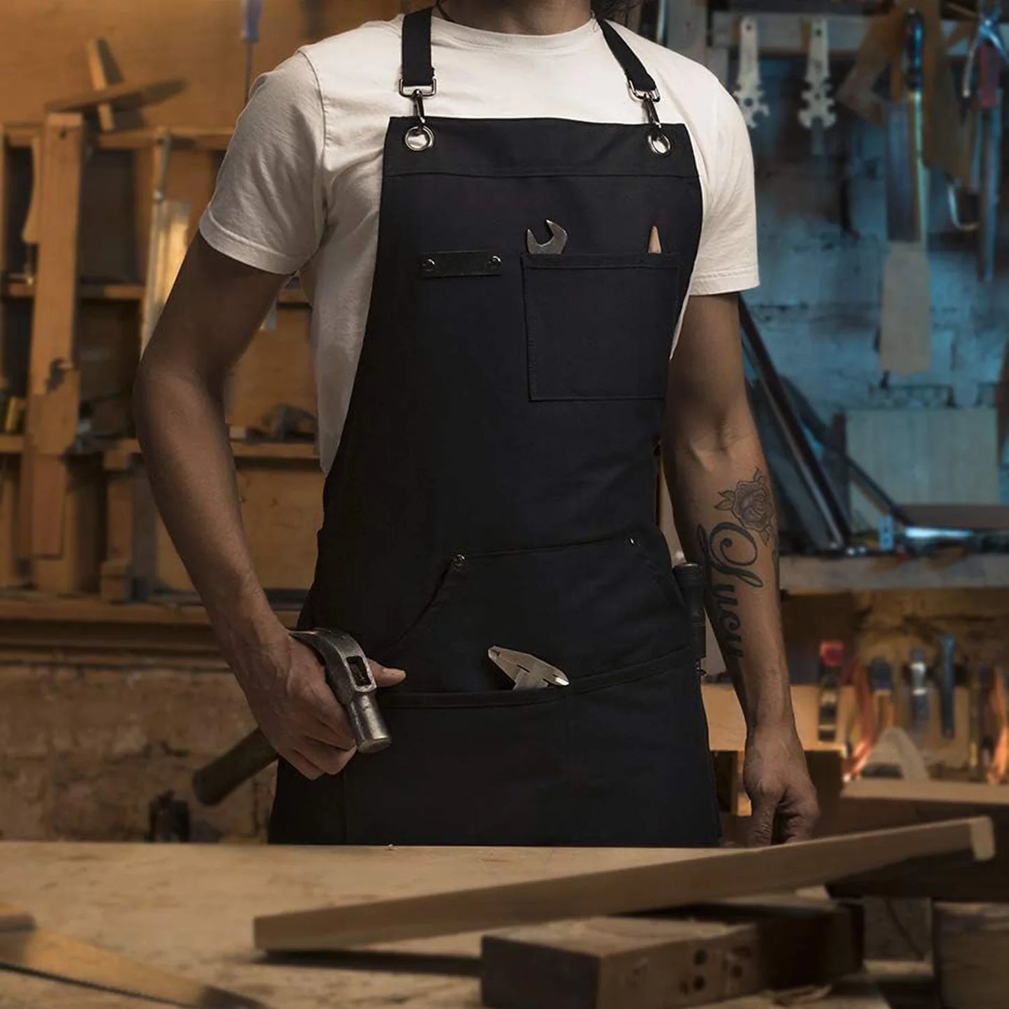 Aprons Canvas Woodworking Shop Canvas Kitchen Aprons Fully Adjustable to Comfortably Fit Men Size S to XXL