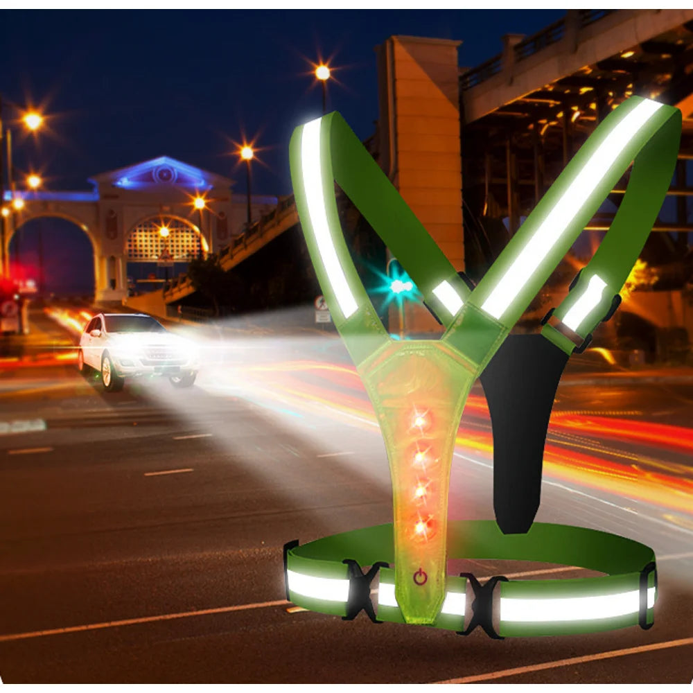 LED Light Safety Reflective Vest Adjustable Warning Night Straps Running Riding Walking