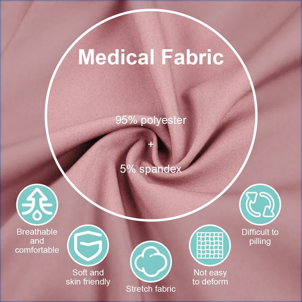 Scrubs Set Women Medical Nurse Uniforms Stand Neck V-cut Scrub Top Jogger Pants Vet Doctor Healthcare Workers Workwear