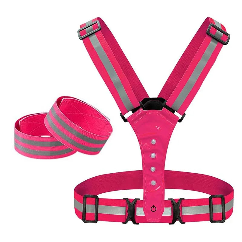 LED Light Safety Reflective Vest Adjustable Warning Night Straps Running Riding Walking