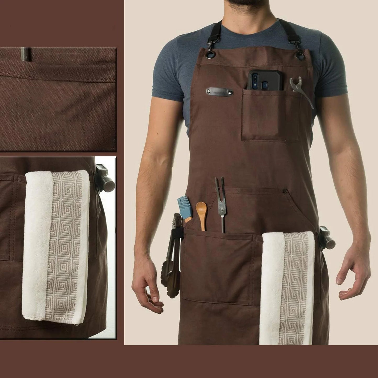 Aprons Canvas Woodworking Shop Canvas Kitchen Aprons Fully Adjustable to Comfortably Fit Men Size S to XXL