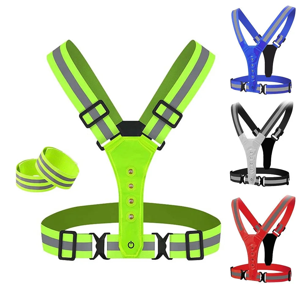 LED Light Safety Reflective Vest Adjustable Warning Night Straps Running Riding Walking