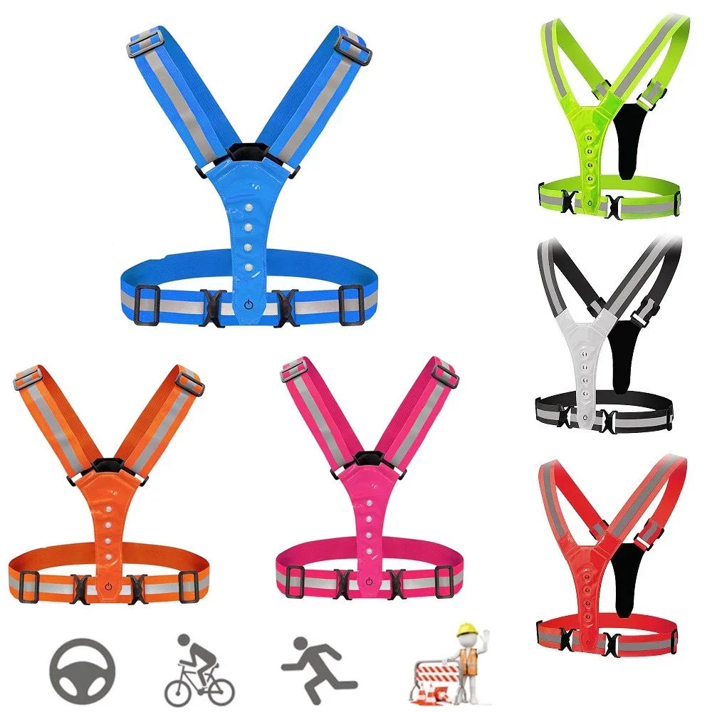 LED Light Safety Reflective Vest Adjustable Warning Night Straps Running Riding Walking