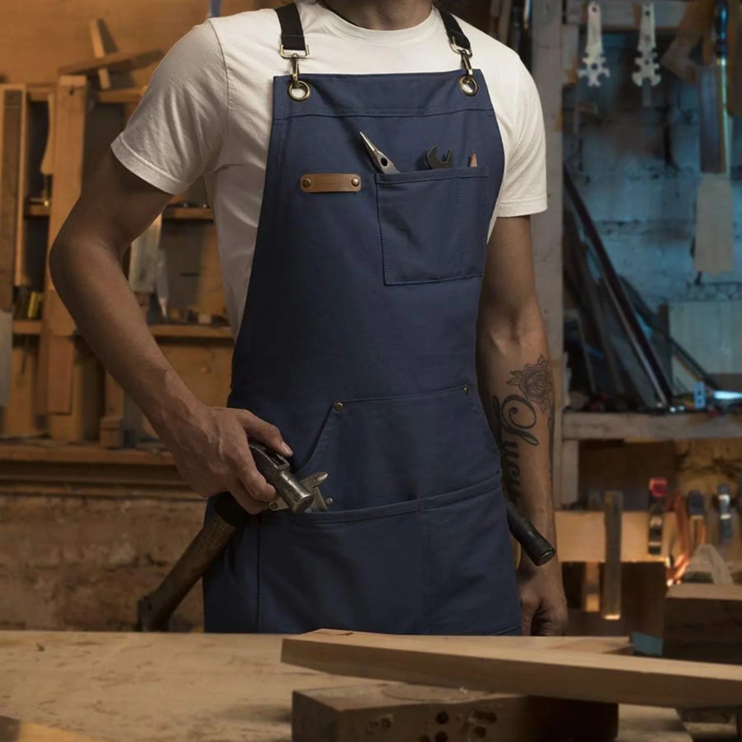 Aprons Canvas Woodworking Shop Canvas Kitchen Aprons Fully Adjustable to Comfortably Fit Men Size S to XXL