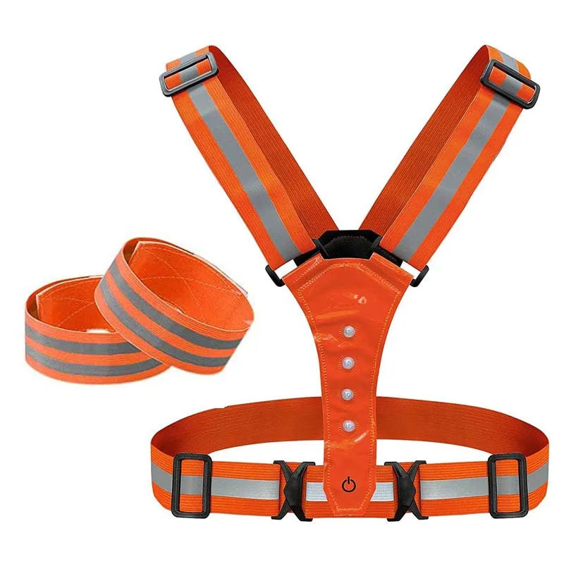 LED Light Safety Reflective Vest Adjustable Warning Night Straps Running Riding Walking