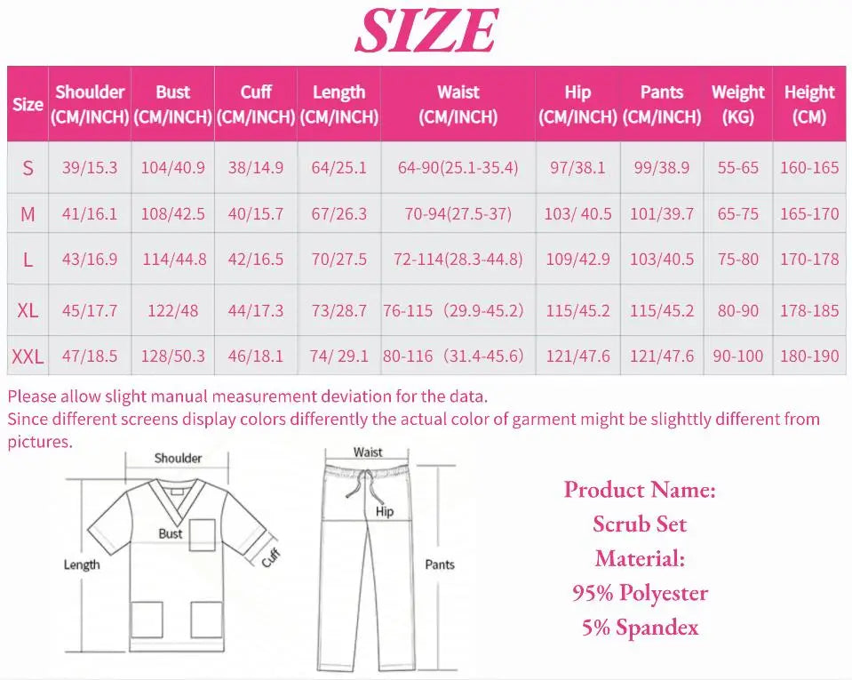 Scrubs Set Women Medical Nurse Uniforms Stand Neck V-cut Scrub Top Jogger Pants Vet Doctor Healthcare Workers Workwear