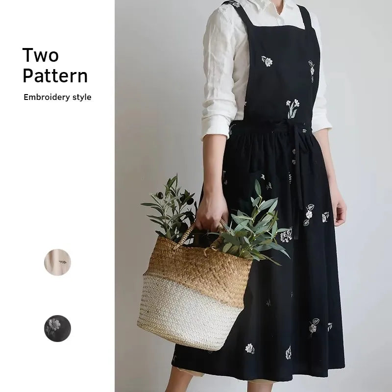Aprons for Women with Pockets japanese-linen-aprons-for-women Cross Back Cute Apron