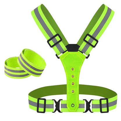 LED Light Safety Reflective Vest Adjustable Warning Night Straps Running Riding Walking