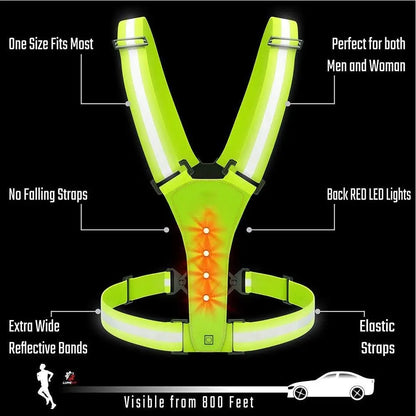 LED Light Safety Reflective Vest Adjustable Warning Night Straps Running Riding Walking